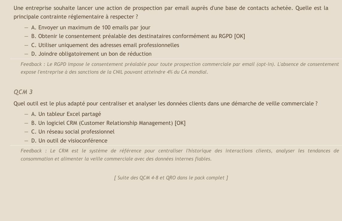 Exemple de feedback formatif — QCM avec réponses commentées